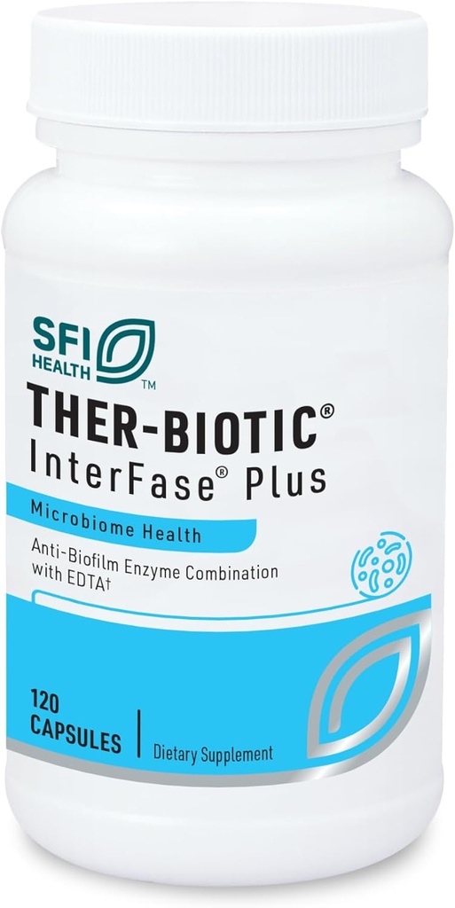 SFI Health Klaire Labs Ther-Biotic Interfase Plus - Anti Biofilm Enzymes with EDTA to Support Gut Flora, Toxin Cleanse & Full Body Detox - Προώθηση της Διάσπασης της Biofilm Matrix (120 Κάψουλες)