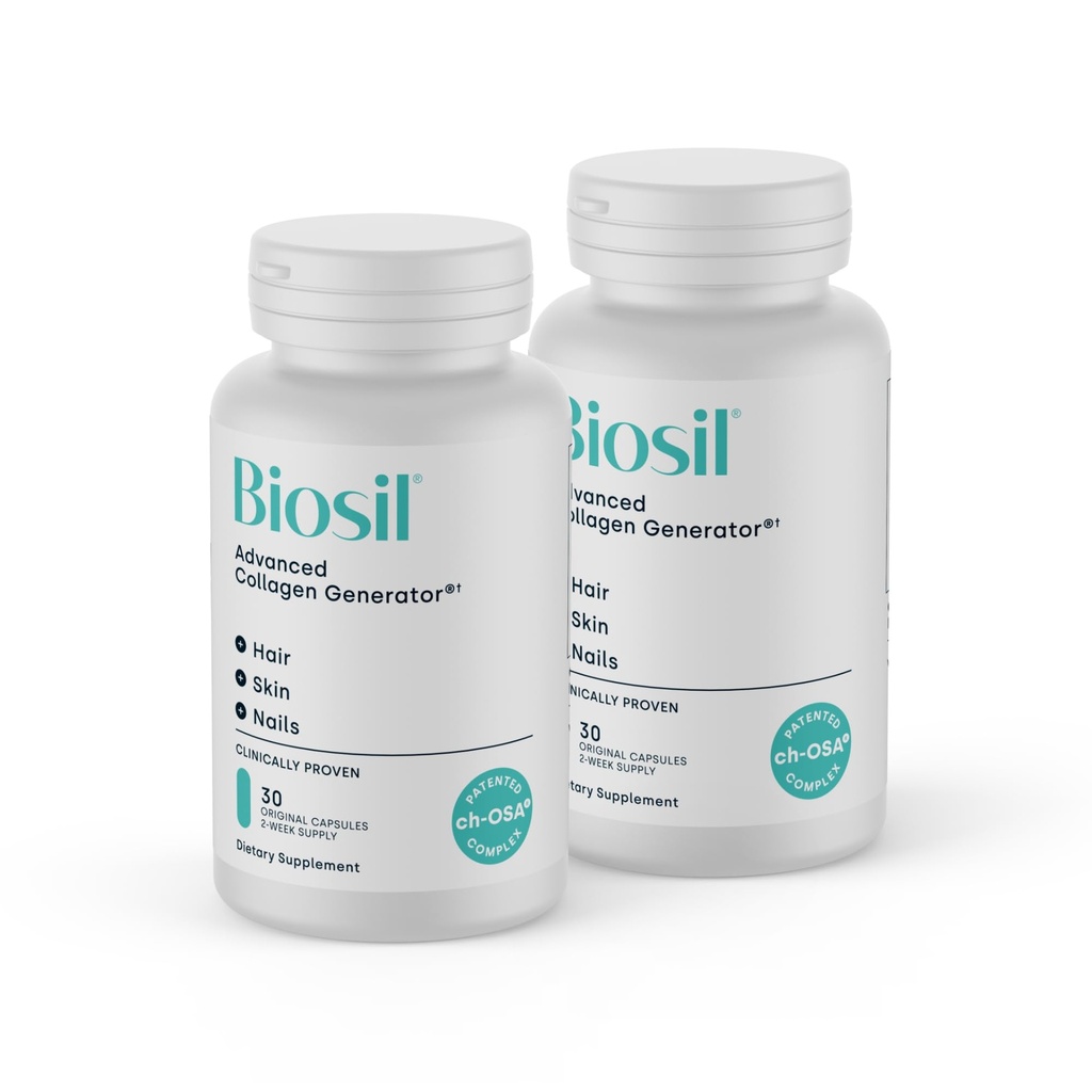 Biosil Collagen Booster Supplement - 30 Original Capsules, Pack of 2 - Patented ch-OSA Activator for Skin, Hair, Nails & Joints - Supports Natural Production - 30-Day Supply