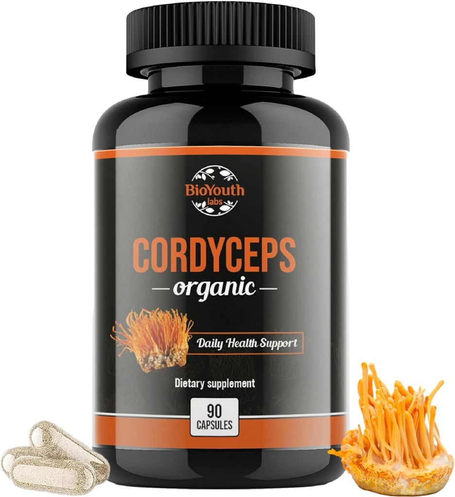 Cordyceps Organic Dietary Supplement - Natural Energy Boost και υποστήριξη της αναπνευστικής υγείας με Cordyceps Militaris, Κλινικά Υποστηριγμένο, Μη ΓΤΟ & αλλεργιογόνο-ελεύθερο 
