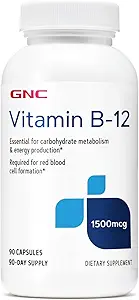 GNC Βιταμίνη B-12 1500mcg, Υποστηρίζει την παραγωγή ενέργειας, 90 κάψουλες
