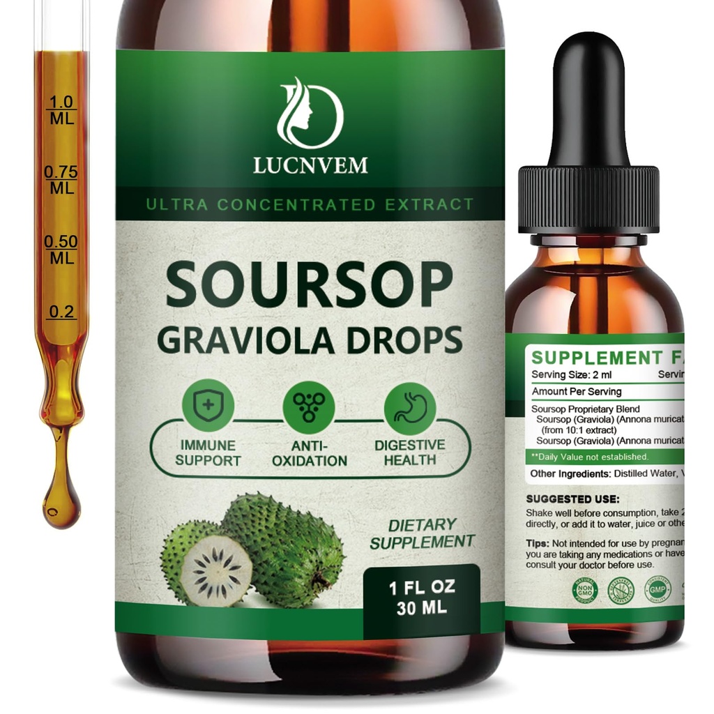 (2 Πακέτο) Βιολογικές σταγόνες υγρών Soursop Graviola, εκχύλισμα Soursop Καθαρό για φυσικό αντιοξειδωτικό, υποστήριξη & αναγέννηση κυττάρων, ανοσοενίσχυση, bitters Soursop Υγρό πλούσιο σε πολυβιταμίνη - 2 OZ FL