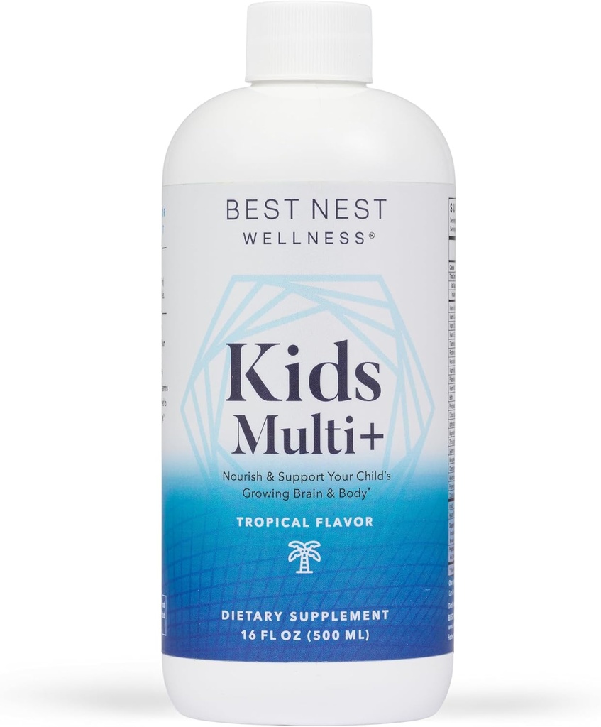 Best Nest Wellness Kids Multi Plus - Συμπλήρωμα υποστήριξης για την υγεία του εγκεφάλου για τα παιδιά - Υγρή πολυβιταμίνη με μεθυλιωμένες βιταμίνες - Συμπλήρωμα διατροφής Βοηθάει την Ανοσολογική Υγεία - Τροπική Γεύση, 16 fl oz