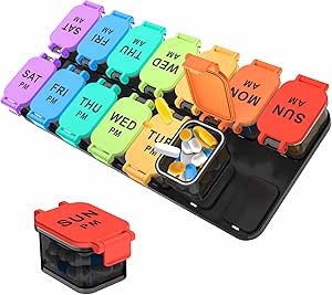 Extra Large Weekly Pill Organizer - 7 Day AM/PM Pill Box, Δύο φορές την ημέρα XL Pill Container για Βιταμίνες και Συμπληρώματα, Αερόστατο & Αποσπώμενο Σχεδιασμός, Ιδανικό για Καθημερινή Διαχείριση Φαρμακευτικών