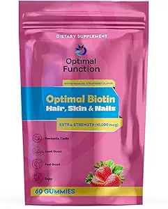 Optimal Biotin – Hair, Skin & Nails, Extra Strength (10,000 mcg). 60 Natural Gummies