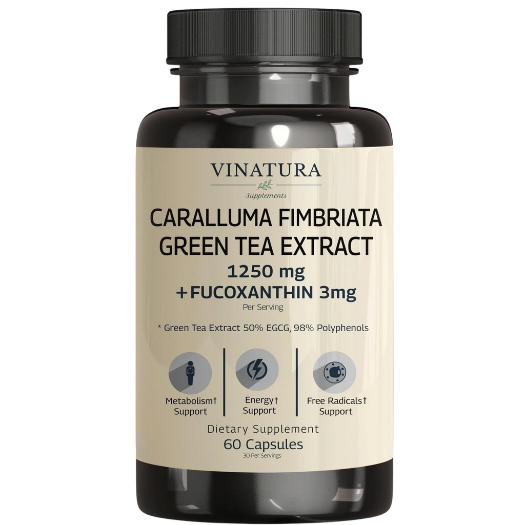 VINATURA Caralluma Fimbriata, EGCG 45% Extract 1250mg + Fucoxanthin 3mg ανά υπηρεσία *USA Made & Tested* για την υποστήριξη του ανοσοποιητικού, την ενέργεια και την ψυχική εστίαση - 60 κάψουλες 30 Υπηρεσίες