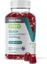 Viteey Biotin Gummies για τα μαλλιά, το δέρμα και τα νύχια 10.000mcg - Ζάχαρη δωρεάν - Gummys ανάπτυξη των μαλλιών, Υγιεινή λάμψη του δέρματος, Ισχυρή υγιή ανάπτυξη των νυχιών - Vegan, Χωρίς γλουτένη, Ζελατίνη χωρίς γεύση Berry Γεύση
