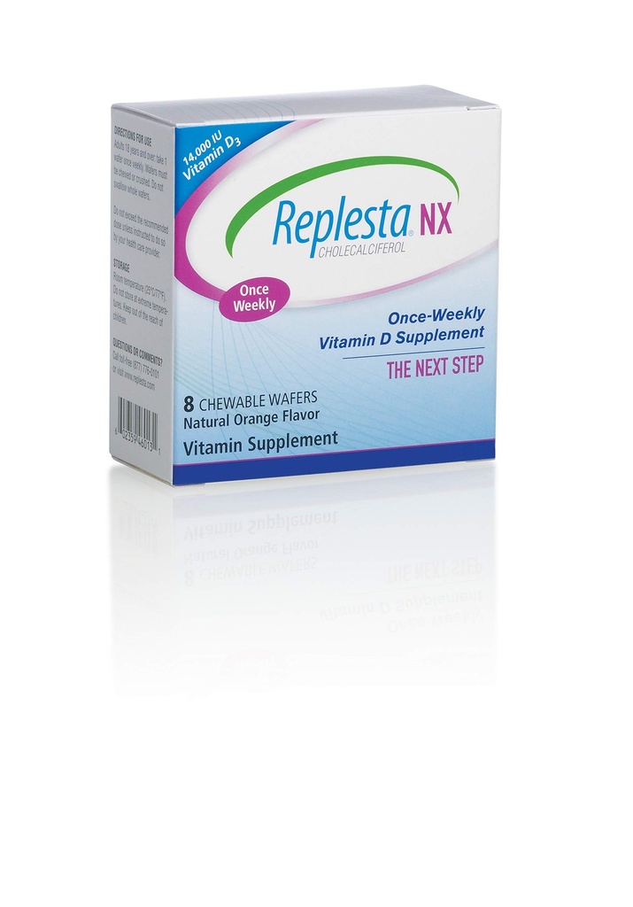 Replesta NX 14, 000 IU Βιταμίνη D3 Χοληκαλσιφερόλη, για Ανεπάρκεια Βιταμίνης D, Μια φορά- Εβδομαδιαία Μασώμενο Wafer, Μη- ΓΤΟ, Φυσικό Γεύση Πορτοκαλιού, 8 δισκία