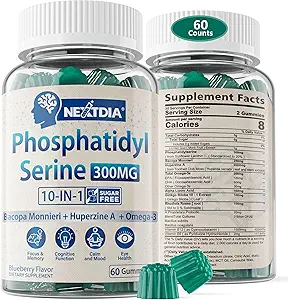 Phosphatidylserine - Nootropic Brian συμπλήρωμα, Focus & Energy Gummies + Bacopa Monnieri, Omega 3, Huperzine A, Methyl B12 & B6 για ηλικιωμένους, Gamers, Εργαζόμενοι, Μη-GMO, Καφεΐνη-ελεύθερο, Χωρίς ζάχαρη,60 Cts