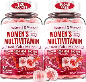 (2 Pack) Sugar Free Methylated Multivitamin for Women Gummies with Calcium, D3 K2, Inositol, Folate, Biotin, Iron, Vitamin A, C, E, B Complex - Multi Vitamins & Minerals - Energy, Immune, Bone - Vegan