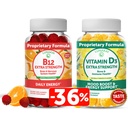 Lunakai Βιταμίνη D3 και Βιταμίνη B12 Gummies Bundle - Ανοσία, Οστών και Mood Υποστήριξη VIT D3 2000IU συμπλήρωμα - 3000mcg Μεθυλοκοβαλαμίνη Υψηλή Απορρόφηση Ενέργεια Gummy