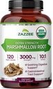 Zazzee USDA Organic Marshmallow Root 10:1 Extract, 3000 mg Strength, 120 Vegan Κάψουλες, 4 μήνες προσφοράς, Standardized, συμπυκνωμένο εκχύλισμα 10X, 100% χορτοφαγικά, όλα-φυσικά, μη-GMO, Κατασκευασμένο στις ΗΠΑ