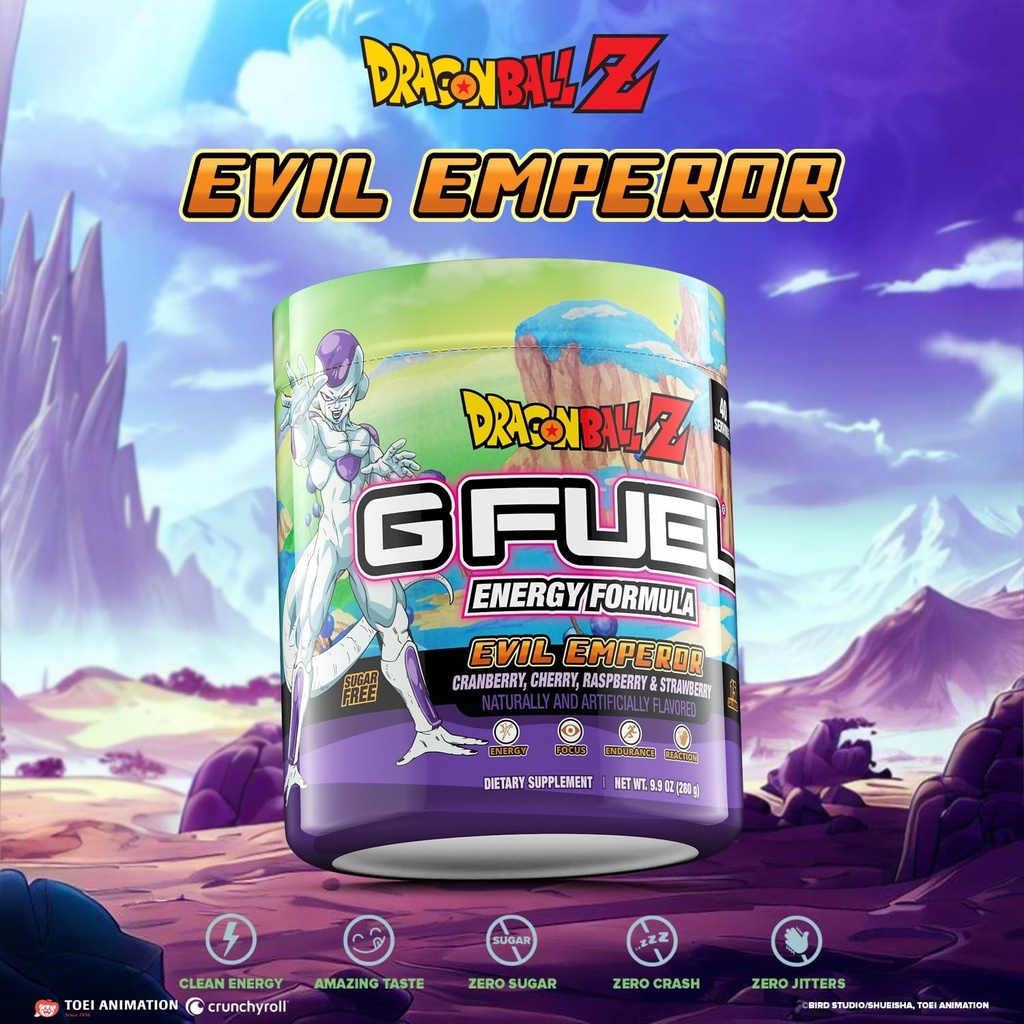 G Fuel Dragon Ball Z Energy Drink Powder, Pre Workout Caffeine Mix for Gaming, Sugar Free Focus Amino, Vitamin + Antioxidants, 9.9oz (Berry Medley, 40 Servings)