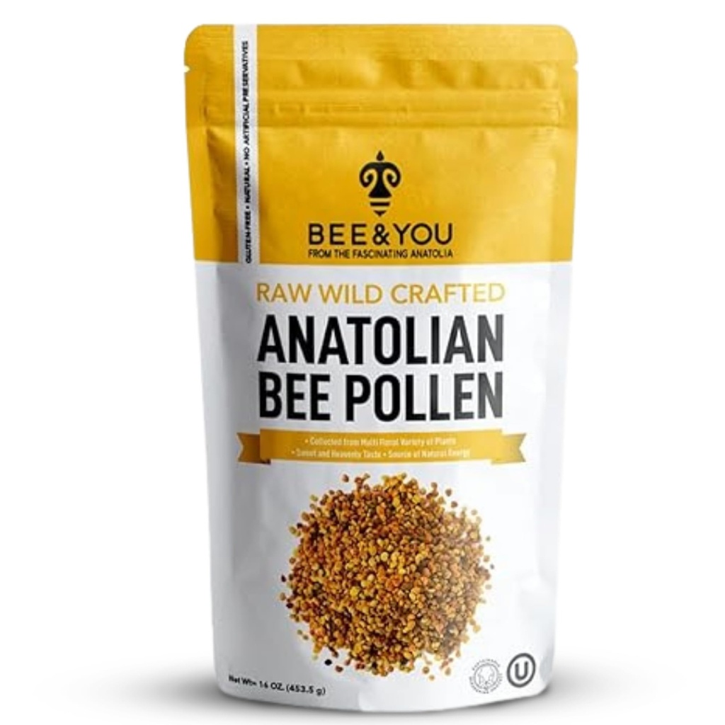Bee and You Bee Γύρη Κόκκοι, 16oz (1lb) Τσάντα, 100% καθαρό, φυσικό συμπλήρωμα, αντιοξειδωτικά, πρωτεΐνες, βιταμίνες, αμινοξέα, για ενήλικες, γυναίκες, άνδρες