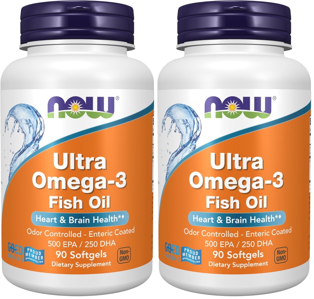 NOW Supplements, Ultra Omega-3 Molecularly Distilled and Enteric Coated, 90 Softgels (Pack of 2)