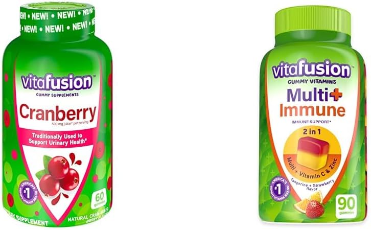 Vitafusion Cranberry Gummies για τις γυναίκες 500mg και Multi+ ανοσοποιητική υποστήριξη Gummies με βιταμίνη C ψευδάργυρο καθημερινά πολυβιταμίνες 90 Count