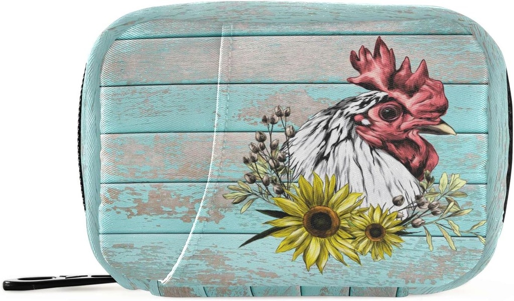 Κουτί χαπιών Ξύλινο Rooster Ηλιοτρόπιο Κουτί χαπιών 7 Day Pill Τσάντα Ταξιδιών Χάπια Οργανωτής Χάπια με Zipper Φορητή Εβδομαδιαία Θήκη Συμπαγές Μέγεθος για τον κάτοχο συμπλήρωμα βιταμίνης