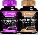 Nattokinase Supplement Capsules - 250mg - Enzymes from Pure Japanese Natto Extract | Organic Mushroom Supplement Capsules - 1000mg - 25 in 1 Mushroom Complex Capsules | Bundle