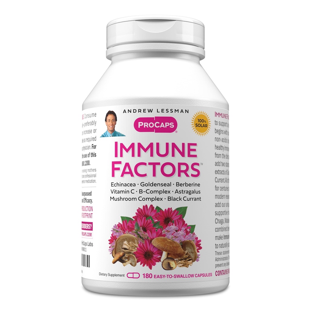 ANDREW LESSMAN Immune Factors 180 Capsules – Echinacea, Goldenseal, Vitamin C, Astragalus, Berberine, Mushroom Blend, Black Currant. Supports and Promotes Immune System and Natural Defenses