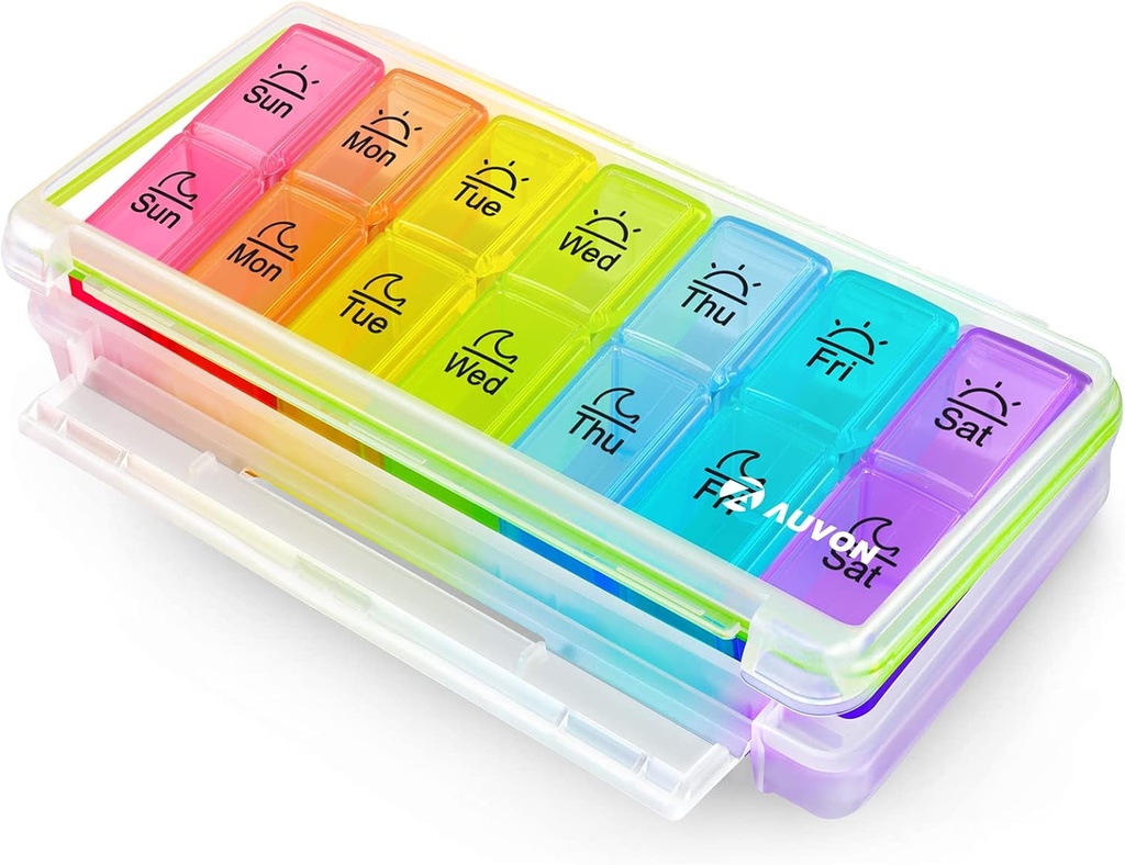 AUVON Weekly Pill Organizer 2 φορές την ημέρα, Μεγάλη 7 ημέρα AM Pill Box Organizer, Καθημερινή περίπτωση χάπι με Moisture-Proof & Design Αφαιρούμενα διαμερίσματα για να κρατήσει βιταμίνες, ιχθυέλαιο, συμπληρώματα, φαρμακευτική αγωγή