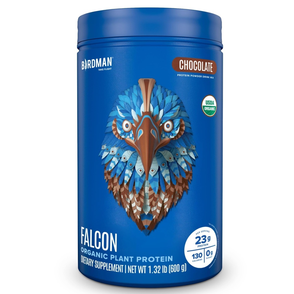 BIRDMAN Falcon Vegan Protein Powder Organic, Stevia & Sugar Free, Πρωτεΐνη με βάση το φυτό, Χαμηλό Καρβίδιο, Γαλακτοκομικά Χωρίς, Κέτο, Μη Πρωτεΐνη Whey, Προβιοτική, Πρωτεΐνη Pea 