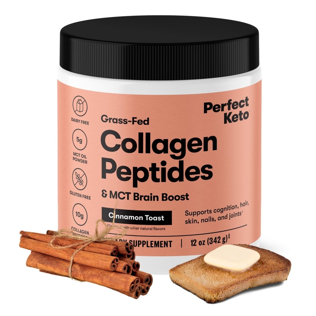 Perfect Keto Collagen Peptides Protein Peptides σκόνη με λάδι MCT, υδρολυμένο κολλαγόνο, τύπου I & III συμπλήρωμα, Γλουτένη δωρεάν χόρτο Fed, χαμηλή υδατανθράκη, Keto Coffee Creamer, Collagen για γυναίκες & άνδρες, κανέλα Toast