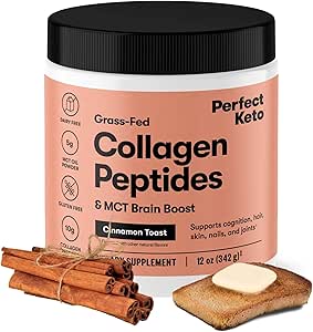 Perfect Keto Collagen Peptides Protein Peptides σκόνη με λάδι MCT, υδρολυμένο κολλαγόνο, τύπου I & III συμπλήρωμα, Γλουτένη δωρεάν χόρτο Fed, χαμηλή υδατανθράκη, Keto Coffee Creamer, Collagen για γυναίκες & άνδρες, κανέλα Toast