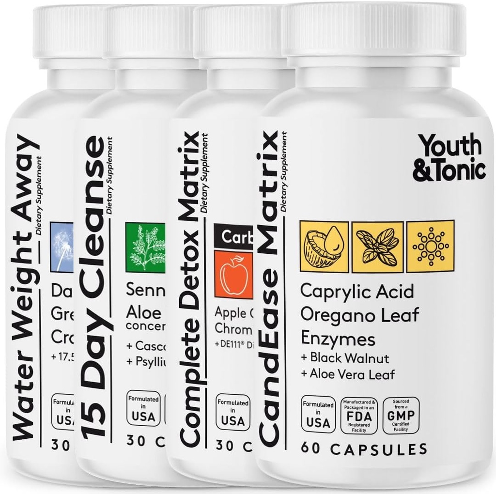 Youth & Tonic Complete Body Detox for Cleanse, Normal Acidity Gut Level and Water Detoxing – 150 Pills