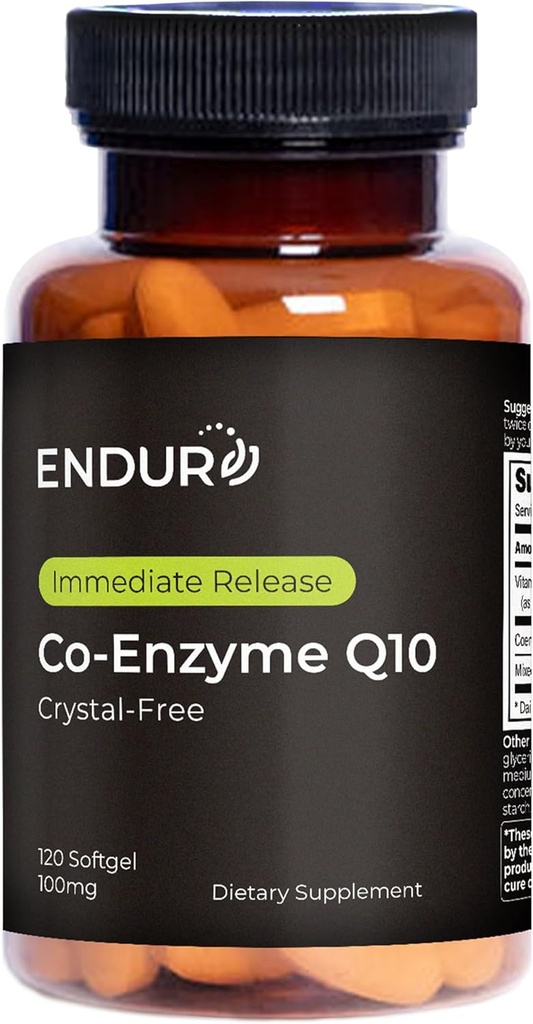 Endur Crystal-Free Συνένζυμο Q10, Heart & Antioxidant Defense Supplement, Βοηθά στην υποστήριξη της παραγωγής ενέργειας, Gluten Free, 100mg (120 Softgels)