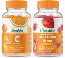 Ζωηρή βιταμίνη C 750mg + μελατονίνη 10mg, Gummies Bundle - Μεγάλη γεύση, συμπλήρωμα βιταμινών, χωρίς γλουτένη, GMO δωρεάν, Μασώμενα Gummy