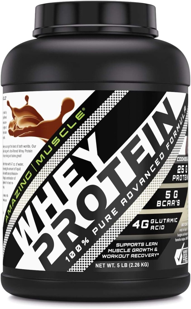 Καταπληκτική μυϊκή σκόνη πρωτεΐνης 100% Whey *Προηγμένη Φόρμουλα με απομονωμένη πρωτεΐνη Whey μαζί με Ultra φιλτραρισμένο συμπύκνωμα πρωτεΐνης Whey (Cookie & Cream, 5 Lb)