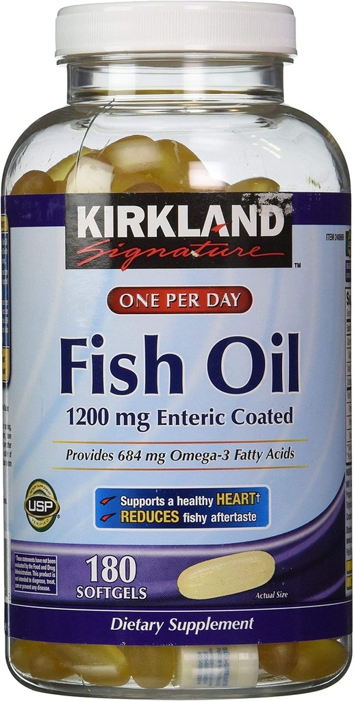 Enteric Coated Fish Oil Kirkland Signature Omega 3 1200 MG Fish Oil, 684 MG Ωμέγα 3 Λιπαρά Οξέα, 180 softgels