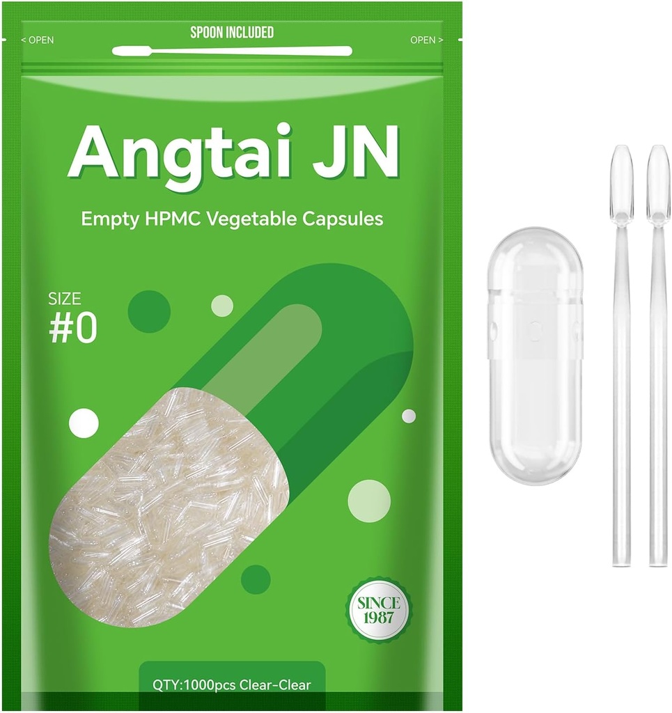 Μέγεθος 0 κάψουλες άδειο φυτό Vegan με βάση το σαφές (1.000 κόμης) Γλουτένη, μη ΓΤΟ, Halal Certified Pill Caps Filling Kit με 2 κουτάλια για χορτοφάγους DIY δικά σας συμπληρώματα
