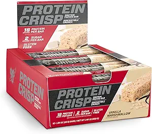 BSN Protein Bars - Protein Crisp Bar από Syntha-6, πρωτεΐνη ορού γάλακτος, 20g πρωτεΐνης, χωρίς γλουτένη, χαμηλή ζάχαρη, βανίλια Marshmallow, 12 Count