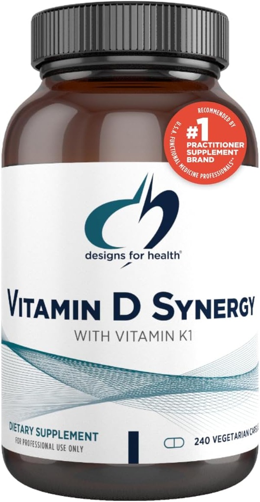 Designs for Health Vitamin D Synergy - 2000 IU Vitamin D with K Supplement - Supports Healthy Moods, Bone Health + Immune Health for Adults - VIT D3 + Vitamin K - Gluten Free + Non-GMO (240 Capsules)