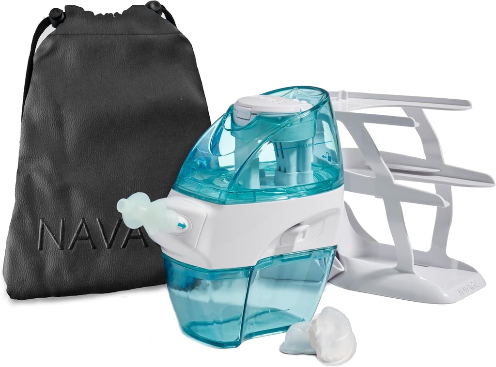 Navage Deluxe Bundle Nasal Irigation System - Αλάτι Nasal Rinse Kit με 1 Μύτη Καθαριστικό, 30 Αλάτι Pods, Μαύρο Τσάντα Ταξιδιών και 1 Countertop Caddy