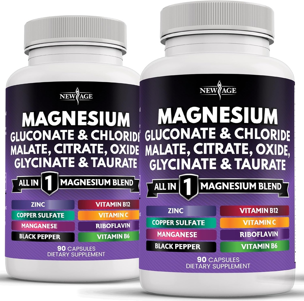 NEW AGE Magnesium Supplement -Powerful Glycinate Κιτρικό Μηλεϊνικό Οξείδιο Ταυρικό Ασπαρτικό Γλυκονικό Ορόate & Mag Chloride Manganese Οστική Υγεία και δύναμη των οστών, Κοινή Υποστήριξη- 180 Κόμβος