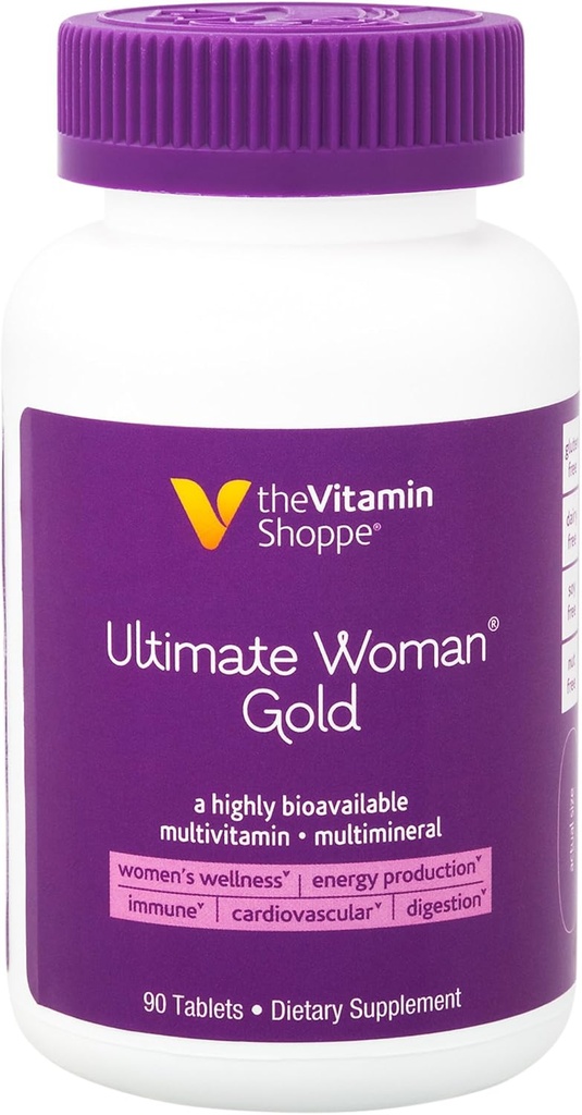 The Vitamin Shoppe Ultimate Woman Gold Multivitamin - με σίδηρο, Β Βιταμίνες & Βιταμίνη D3 και Περισσότερα για να υποστηρίξει την παραγωγή ενέργειας, οστά & ανοσοποιητική υγεία - Gluten Free Multi-mineral (90 δισκία)