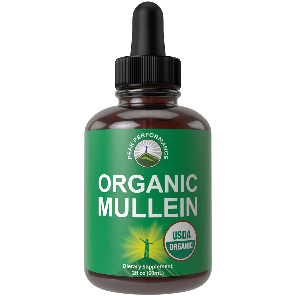 USDA Organic Mullein Leaf Drops for Lungs, αναπνευστική υγεία, Detox, Cleanse. Υψηλή βιοδιαθεσιμότητα για γυναίκες, άνδρες, παιδιά. Συμπλήρωμα υγρής βαφής. Πνεύμονες, Βήχας, Συμφόρηση. Vegan, Μηδέν Ζάχαρη