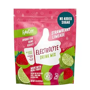 FlavCity Strawberry Limeade Electrolytes Powder Packets - 28 Hydration Packets - No Added Sugar - Hydration Powder with Real Fruit & Unrefined Sea Salt - Keto & Gluten-Free (28 Stick Packs)