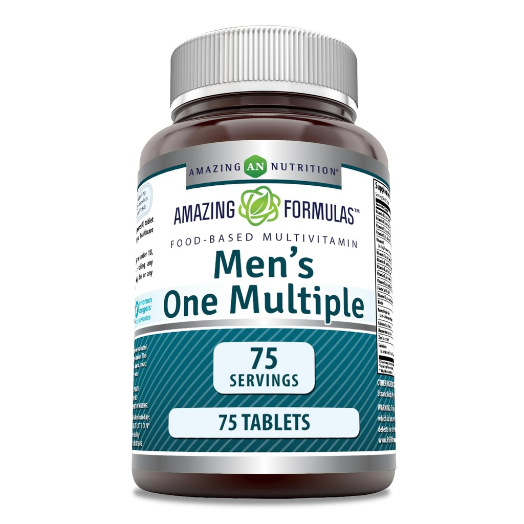 Amazing Formulas Men's Multivitamin | Food Based | Tablets Supplement | Perfect Blend of Vitamins, Minerals, 25 Million CFU probiotics & Food-Based enzymes (1 Pack, 75 Count)
