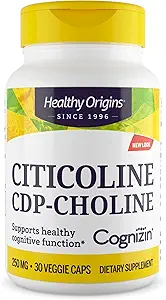Healthy Origins Cognizin (Citicoline), 250 mg - Brain Supplement for Memory with Citicoline CDP Choline - Non-GMO, Vegan & Gluten-Free Supplement - 30 Veggie Capsules