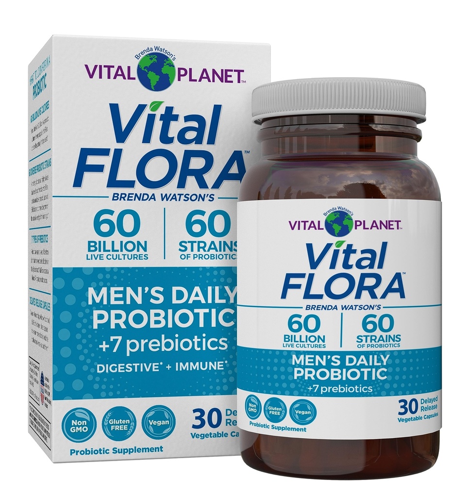 Vital Planet - Vital Flora Men’s Daily Probiotic, 60 Billion CFU, 60 Diverse Strains, 7 Organic Prebiotics, Immune Support, Gas Relief, Colon and Digestive Health Probiotics for Men 30 Κάψουλες