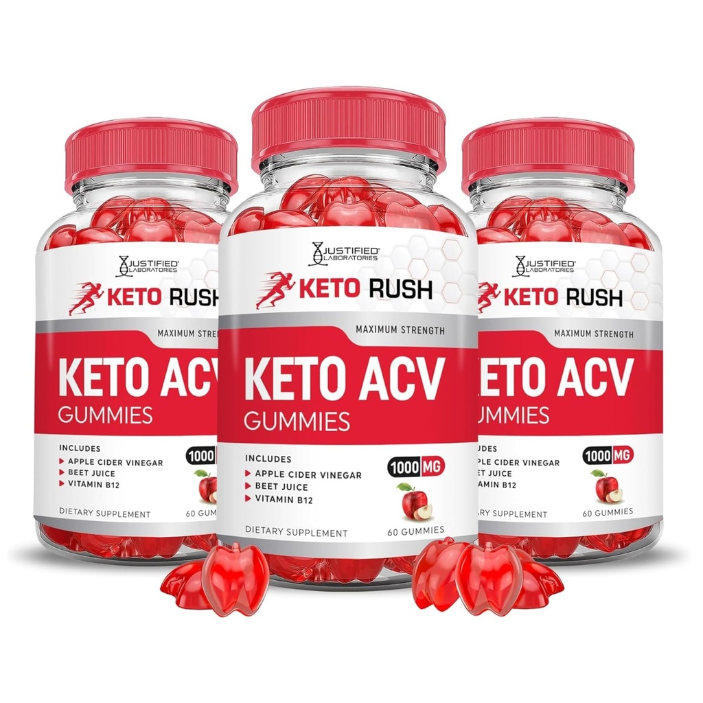 Justified Laboratories (3 Pack Keto Rush Keto ACV Apple Cider Vinegar Boost Formed with Pomegranate Beet Juice Powder B12 Vegan Non GMO 180 Gummies