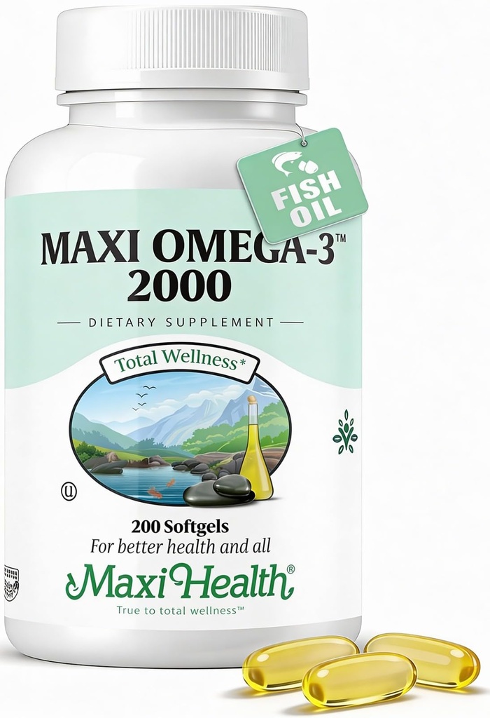 Ωμέγα 3 συμπλήρωμα - Ωμέγα-3 ιχθυέλαιο 2000mg - Φυσική πηγή της EPA & DHA - Καρδιά, εγκέφαλος & κοινή υγεία - Kosher Certified Wild Capt Marine Fish - 200 χορτοφαγικά Softgels από Maxi υγεία