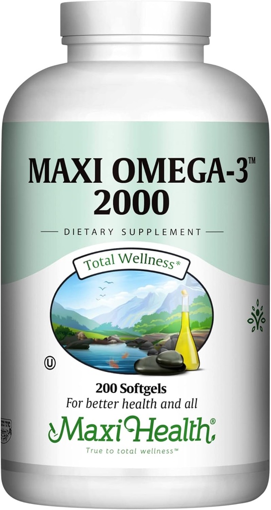 Ωμέγα 3 συμπλήρωμα - Ωμέγα-3 ιχθυέλαιο 2000mg - Φυσική πηγή της EPA & DHA - Καρδιά, εγκέφαλος & κοινή υγεία - Kosher Certified Wild Capt Marine Fish - 200 χορτοφαγικά Softgels από Maxi υγεία