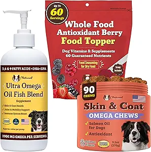 Natural Dog Company Skin & Coat Health Bundle with Omega-3, DHA, and Antioxidants for Dogs, Supports Healthy Skin, Shiny Coat, and Overal Wellness Ιδανικό για το Dry Skin Relief & Enhanceing Dog Coat Shine