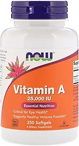 Now Foods Vitamin A, 25000 IU from Fish liver oil, 250 Softgels (Pack of 2)