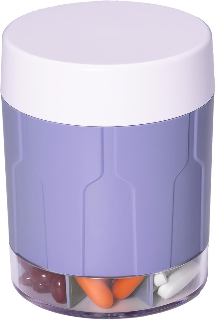 Betife Extra Large Supplement Organizer, Weekly Pill Organizer Bottle, Daily Pill Dispenser with 7 Large Compartments, Organizer to Hold 7 Day Vitamin Medication, 21 ετικέτες και μια βούρτσα καθαρισμού (Purple)