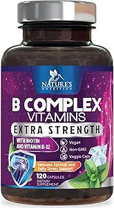 B Complex Vitamins Capsules - with Vitamin B12 B6 B100 C Biotin Folate & Folic Acid - Supplement for Heart, Brain, & Nerve Support - Super Complete B-Complex for Immune & Energy Support - 120 Capsules