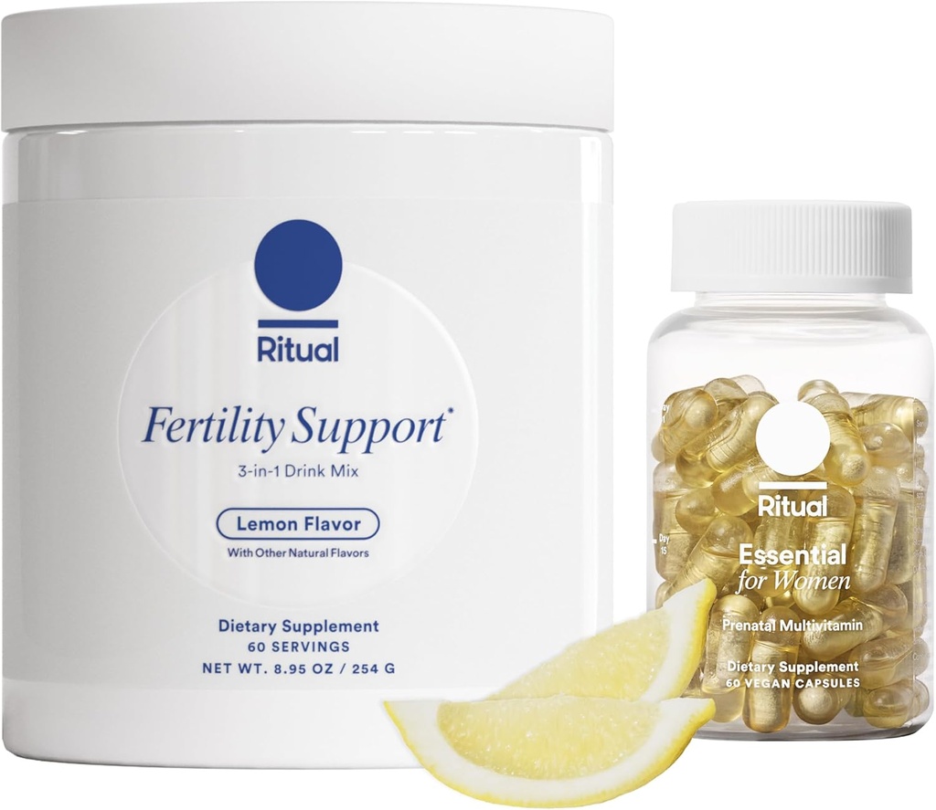 Ritual Preconception Bundle: Απαραίτητο για τις γυναίκες Προγεννητική Multivitamin και Λεμονάδα Fertility Υποστήριξη συμπλήρωμα Mix ποτό με NAC, CoQ10, και Myo-Ινοσιτόλη. Vegan και Formulated να την υποστηρίξει.*